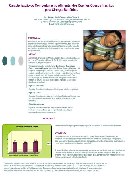 Caracterização do Comportamento Alimentar dos Doentes Obesos Inscritos para Cirurgia Bariátrica. Inês Ramos 1, Sandra Torres1, & Filipa Vieira1, 2 1-