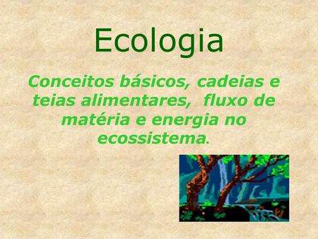 Ecologia Conceitos básicos, cadeias e teias alimentares, fluxo de matéria e energia no ecossistema.