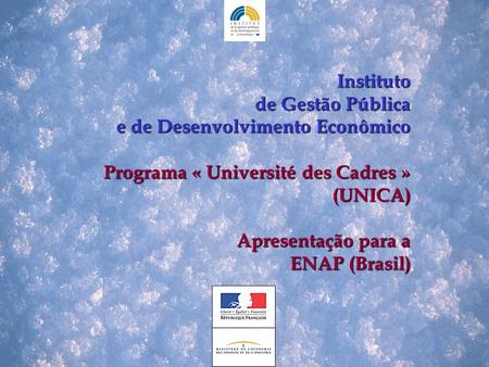 Instituto de Gestão Pública e de Desenvolvimento Econômico e de Desenvolvimento Econômico Programa « Université des Cadres » (UNICA) Programa « Université