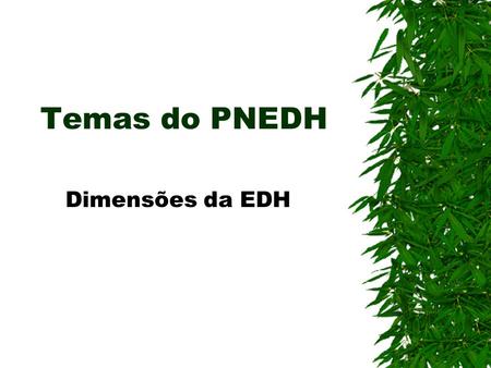 Temas do PNEDH Dimensões da EDH.