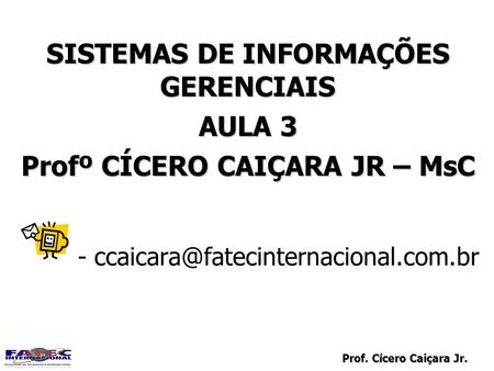 SISTEMAS DE INFORMAÇÕES GERENCIAIS Profº CÍCERO CAIÇARA JR – MsC