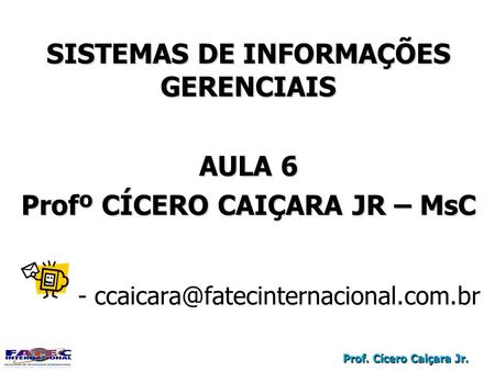 Prof. Cícero Caiçara Jr. SISTEMAS DE INFORMAÇÕES GERENCIAIS AULA 6 Profº CÍCERO CAIÇARA JR – MsC - SISTEMAS DE INFORMAÇÕES.
