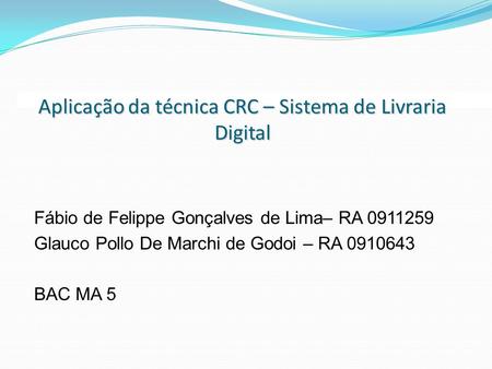 Aplicação da técnica CRC – Sistema de Livraria Digital