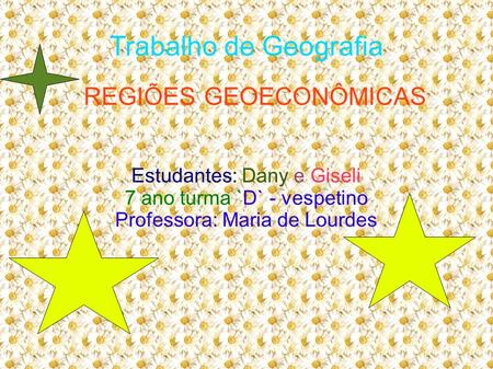 Trabalho de Geografia REGIÕES GEOECONÔMICAS Estudantes: Dany e Giseli