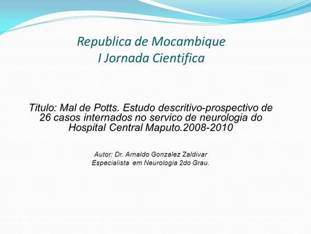 Republica de Mocambique I Jornada Cientifica