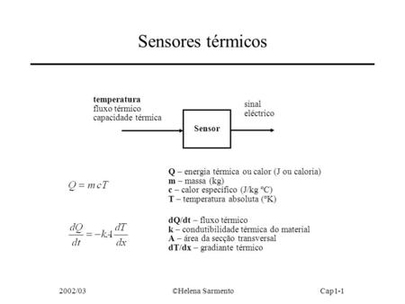 Sensores térmicos Sensor temperatura fluxo térmico capacidade térmica