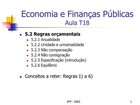 Economia e Finanças Públicas Aula T18