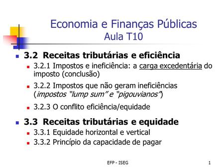 Economia e Finanças Públicas Aula T10