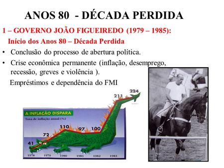 ANOS 80 - DÉCADA PERDIDA 1 – GOVERNO JOÃO FIGUEIREDO (1979 – 1985):