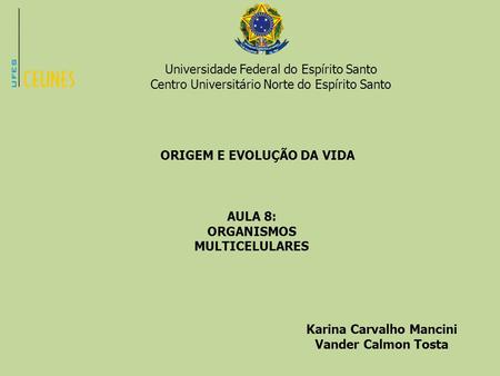 ORGANISMOS MULTICELULARES Karina Carvalho Mancini