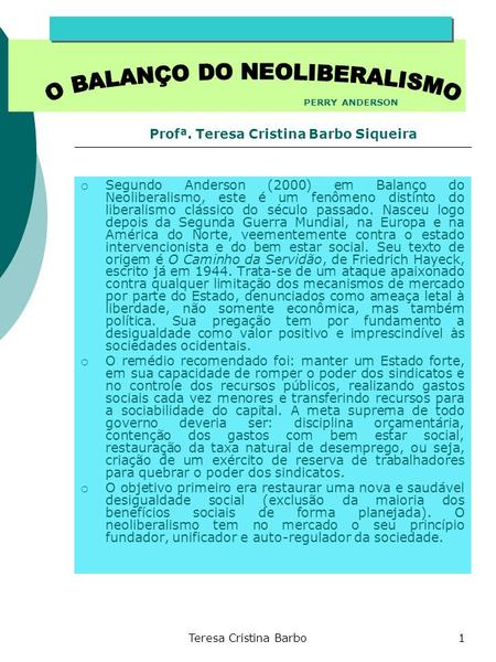 Profª. Teresa Cristina Barbo Siqueira