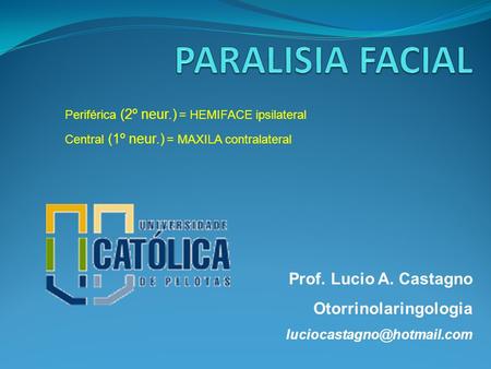 PARALISIA FACIAL Prof. Lucio A. Castagno Otorrinolaringologia