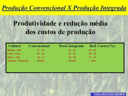 Produtividade e redução média dos custos de produção