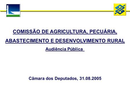 COMISSÃO DE AGRICULTURA, PECUÁRIA, ABASTECIMENTO E DESENVOLVIMENTO RURAL Audiência Pública Câmara dos Deputados, 31.08.2005.