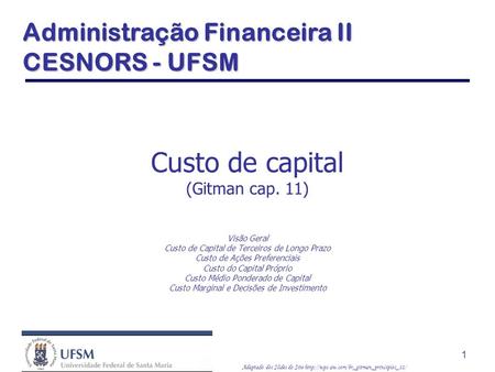 Custo de capital (Gitman cap. 11)