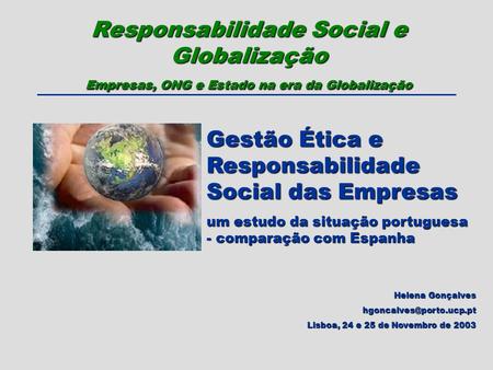 Gestão Ética e Responsabilidade Social das Empresas