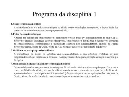 Programa da disciplina 1