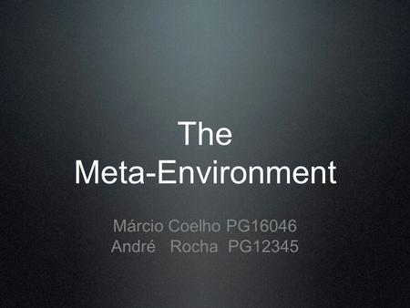 The Meta-Environment Márcio Coelho PG16046 André Rocha PG12345.