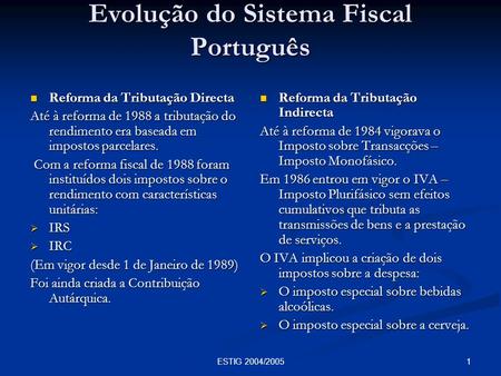 Evolução do Sistema Fiscal Português