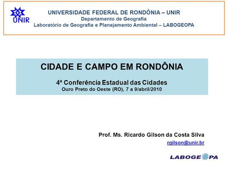 Prof. Ms. Ricardo Gilson da Costa Silva