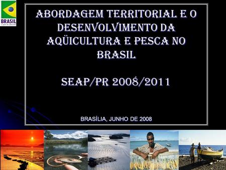 Abordagem territorial e o Desenvolvimento da aqüicultura e pesca no Brasil Seap/pr 2008/2011 BRASÍLIA, JUNHO DE 2008.