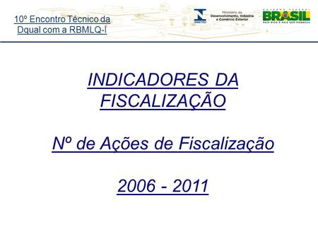 10º Encontro Técnico da Dqual com a RBMLQ-I INDICADORES DA FISCALIZAÇÃO Nº de Ações de Fiscalização 2006 - 2011.