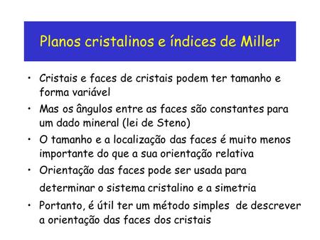 Planos cristalinos e índices de Miller