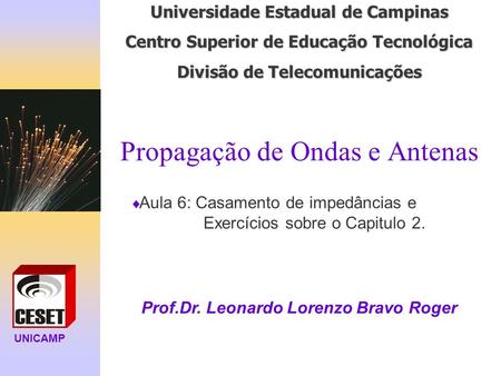 UNICAMP Universidade Estadual de Campinas Centro Superior de Educação Tecnológica Divisão de Telecomunicações Propagação de Ondas e Antenas Prof.Dr. Leonardo.