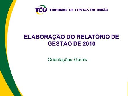 ELABORAÇÃO DO RELATÓRIO DE GESTÃO DE 2010