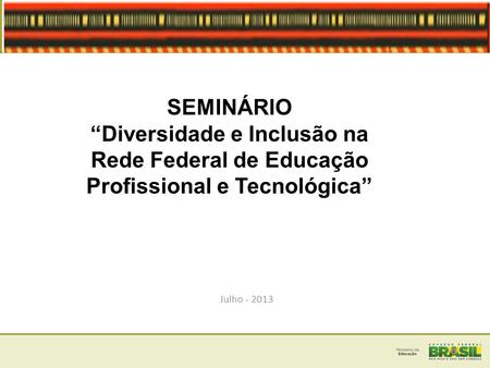 SEMINÁRIO “Diversidade e Inclusão na Rede Federal de Educação Profissional e Tecnológica” Julho - 2013.