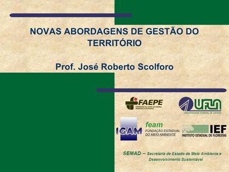NOVAS ABORDAGENS DE GESTÃO DO TERRITÓRIO Prof. José Roberto Scolforo