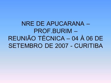 NRE DE APUCARANA – PROF.BURIM – REUNIÃO TÉCNICA – 04 À 06 DE SETEMBRO DE 2007 - CURITIBA.