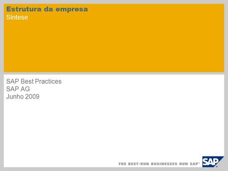 Estrutura da empresa Síntese SAP Best Practices SAP AG Junho 2009.