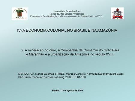 IV- A ECONOMIA COLONIAL NO BRASIL E NA AMAZÔNIA