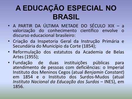 A EDUCAÇÃO ESPECIAL NO BRASIL