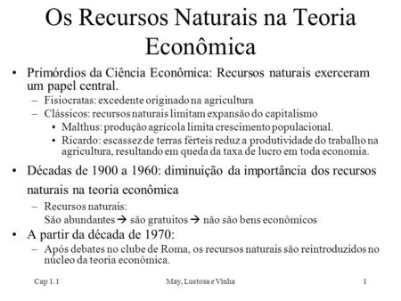 Os Recursos Naturais na Teoria Econômica