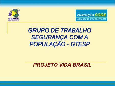 GRUPO DE TRABALHO SEGURANÇA COM A POPULAÇÃO - GTESP PROJETO VIDA BRASIL.