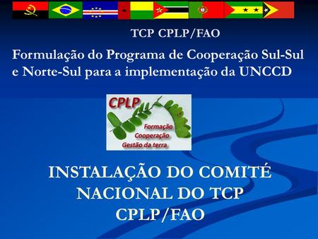 TCP CPLP/FAO Formulação do Programa de Cooperação Sul-Sul e Norte-Sul para a implementação da UNCCD INSTALAÇÃO DO COMITÉ NACIONAL DO TCP CPLP/FAO.