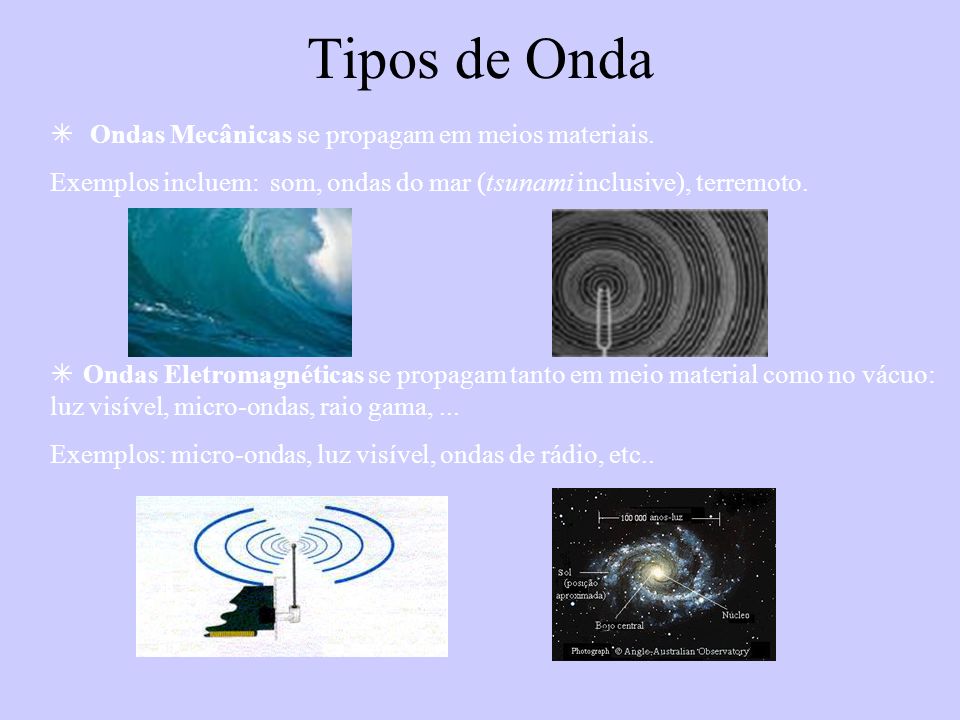 Exemplos de ondas eletromagneticas e mecanicas