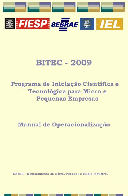 BITEC - 2009 Programa de Iniciação Científica e Tecnológica para Micro e Pequenas Empresas Manual de Operacionalização DEMPI – Departamento da Micro, Pequena.