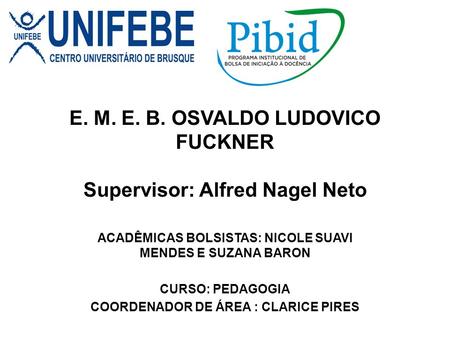 E. M. E. B. OSVALDO LUDOVICO FUCKNER Supervisor: Alfred Nagel Neto