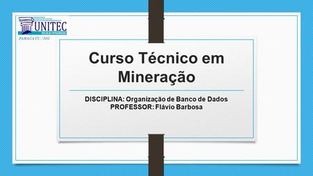 Curso Técnico em Mineração DISCIPLINA: Organização de Banco de Dados PROFESSOR: Flávio Barbosa PARACATU /MG.