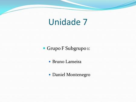Unidade 7 Grupo F Subgrupo 1: Bruno Lameira Daniel Montenegro.