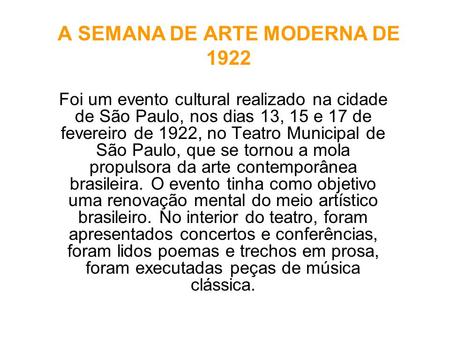 A SEMANA DE ARTE MODERNA DE 1922