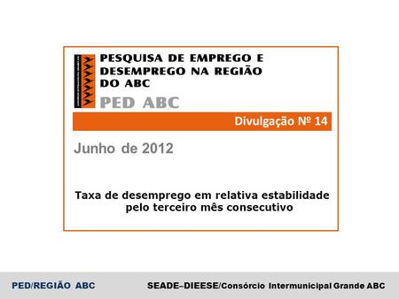 PED/REGIÃO ABCSEADE–DIEESE/ Consórcio Intermunicipal Grande ABC Junho de 2012 Divulgação N o 14 Taxa de desemprego em relativa estabilidade pelo terceiro.