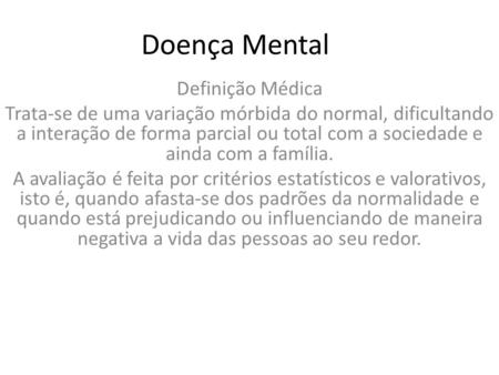Doença Mental Definição Médica
