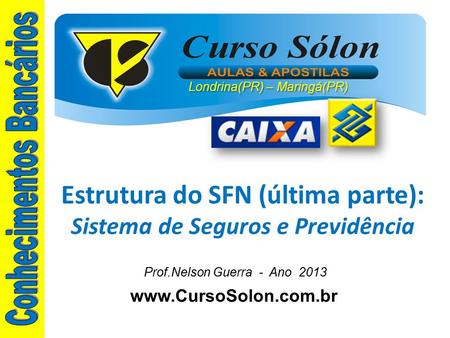 Www.CursoSolon.com.br Estrutura do SFN (última parte): Sistema de Seguros e Previdência Prof.Nelson Guerra - Ano 2013 Londrina(PR) – Maringá(PR)