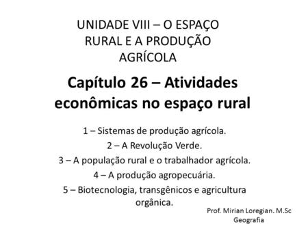 Capítulo 26 – Atividades econômicas no espaço rural