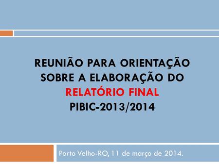 REUNIÃO PARA ORIENTAÇÃO SOBRE A ELABORAÇÃO DO RELATÓRIO FINAL PIBIC-2013/2014 Porto Velho-RO, 11 de março de 2014.