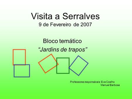 Visita a Serralves 9 de Fevereiro de 2007 Bloco temático “Jardins de trapos” Professores responsáveis: Eva Coelho Manuel Barbosa.